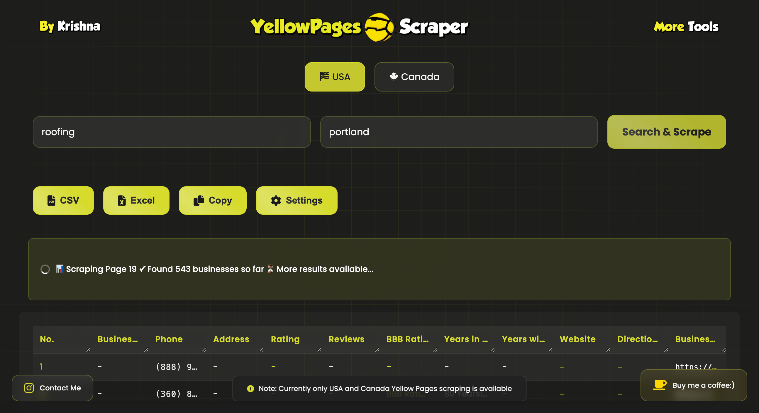 YellowPages Scraper Interface